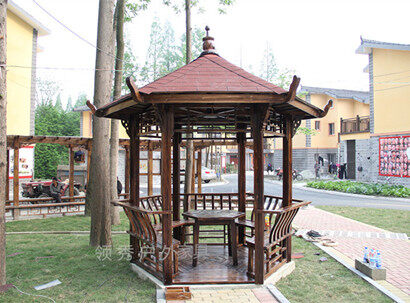 仿古木涼亭，公園防腐木涼