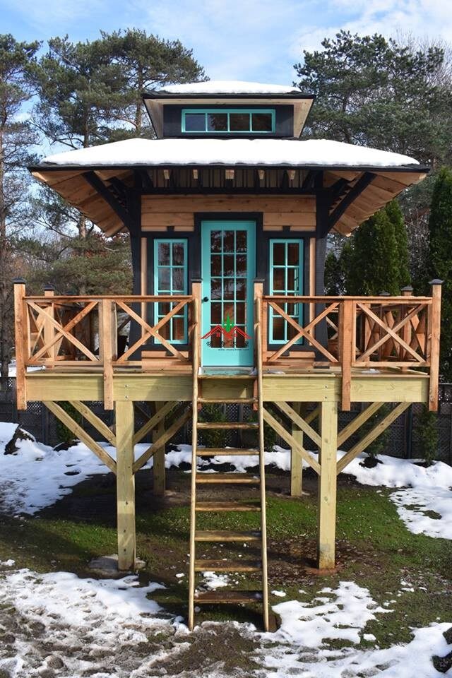 特色雙層屋頂藍(lán)色庭院小樹屋(圖6)