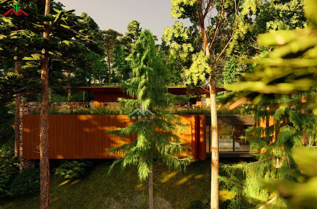 開放式現(xiàn)代風(fēng)格平頂森林度假木屋別墅(圖2)