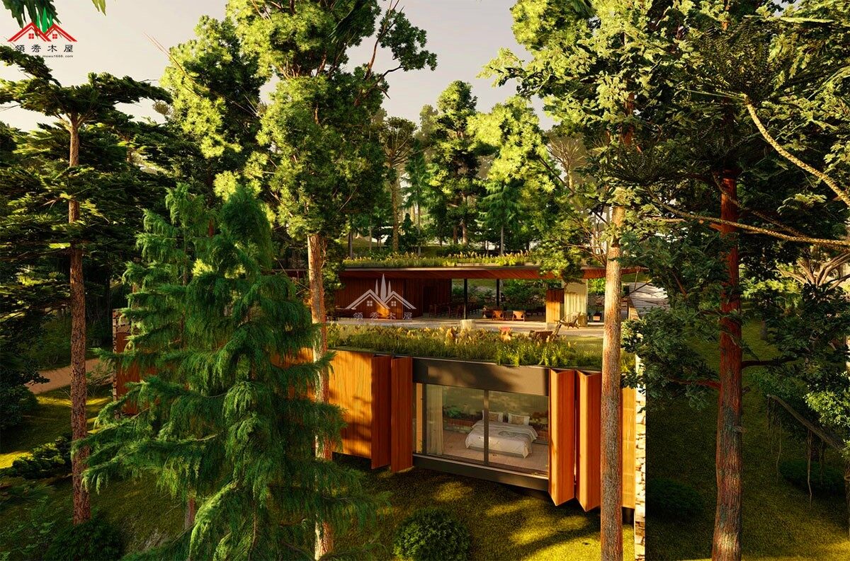 開放式現(xiàn)代風(fēng)格平頂森林度假木屋別墅(圖4)