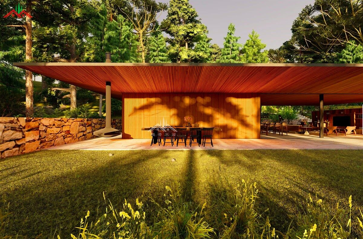 開放式現(xiàn)代風(fēng)格平頂森林度假木屋別墅(圖6)