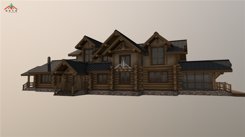 雙層重型木刻楞別墅外觀