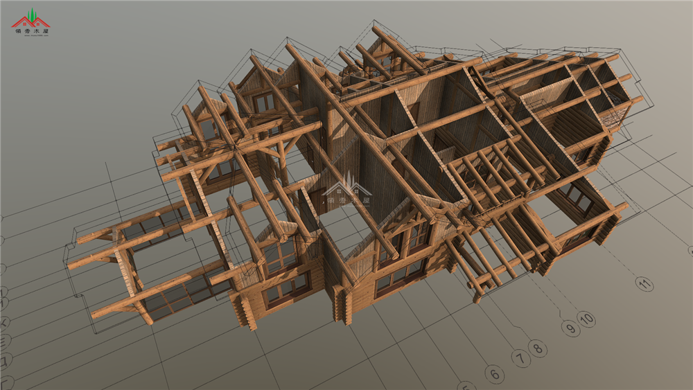 雙層重型木刻楞別墅結(jié)構(gòu)剖面圖