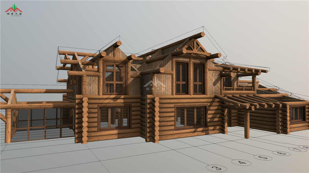 雙層重型木刻楞別墅結(jié)構(gòu)剖面圖