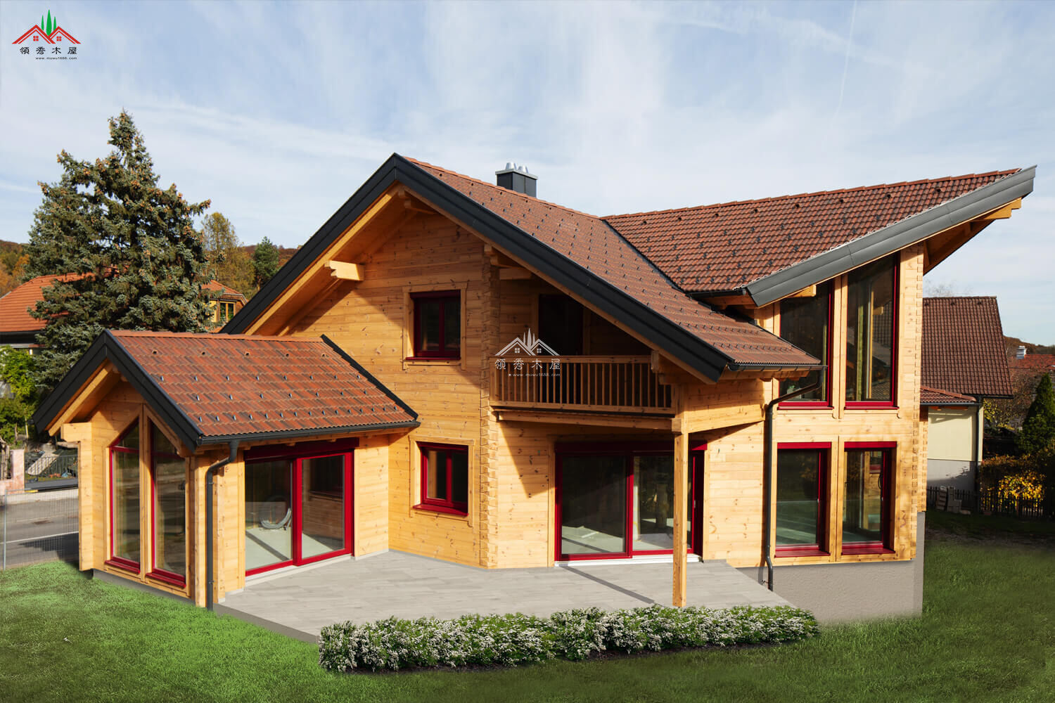 重型雙層原木色木屋別墅