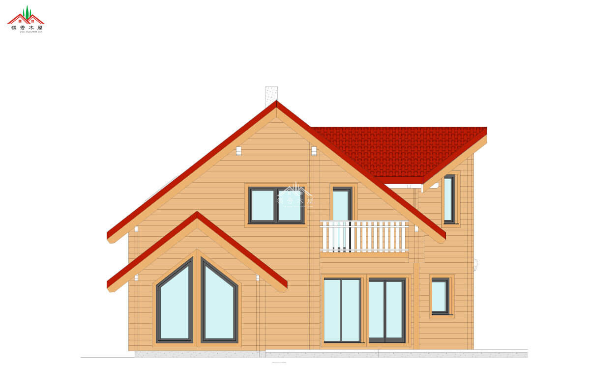 重型雙層原木色木屋別墅
