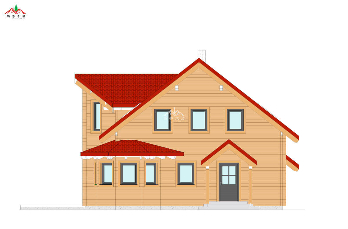 重型雙層原木色木屋別墅