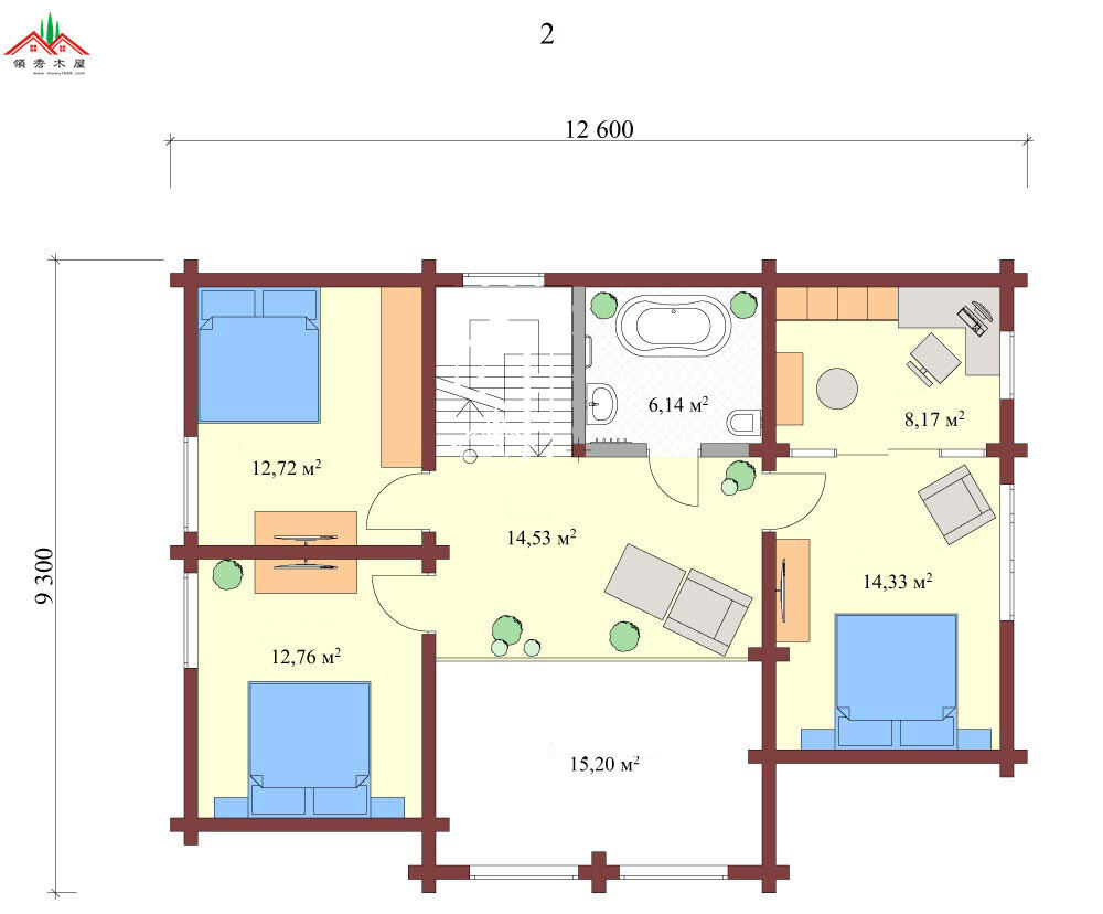 三房?jī)蓮d木屋別墅