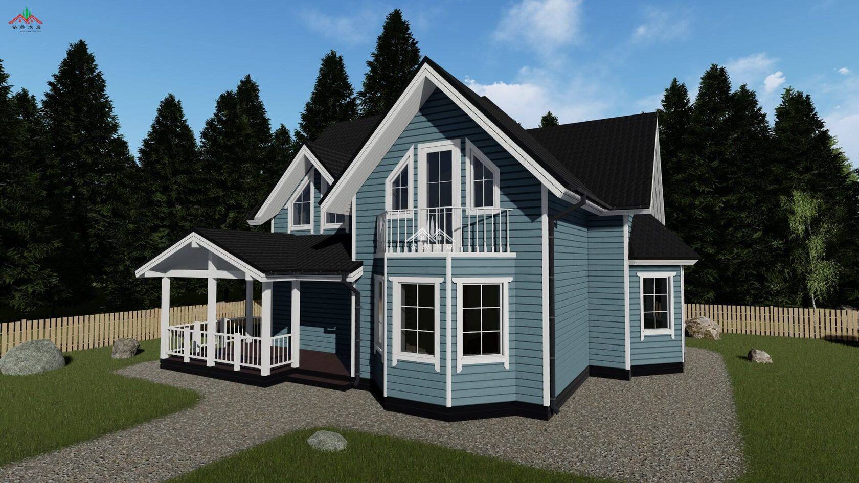 占地面積120平方雙層輕型木屋別墅