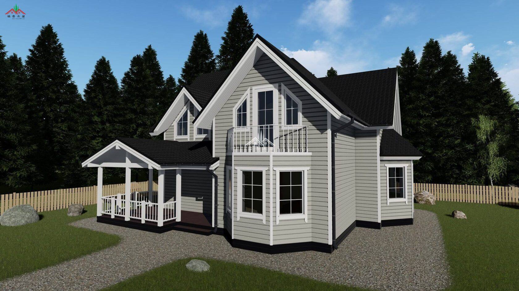 占地面積120平方雙層輕型木屋別墅