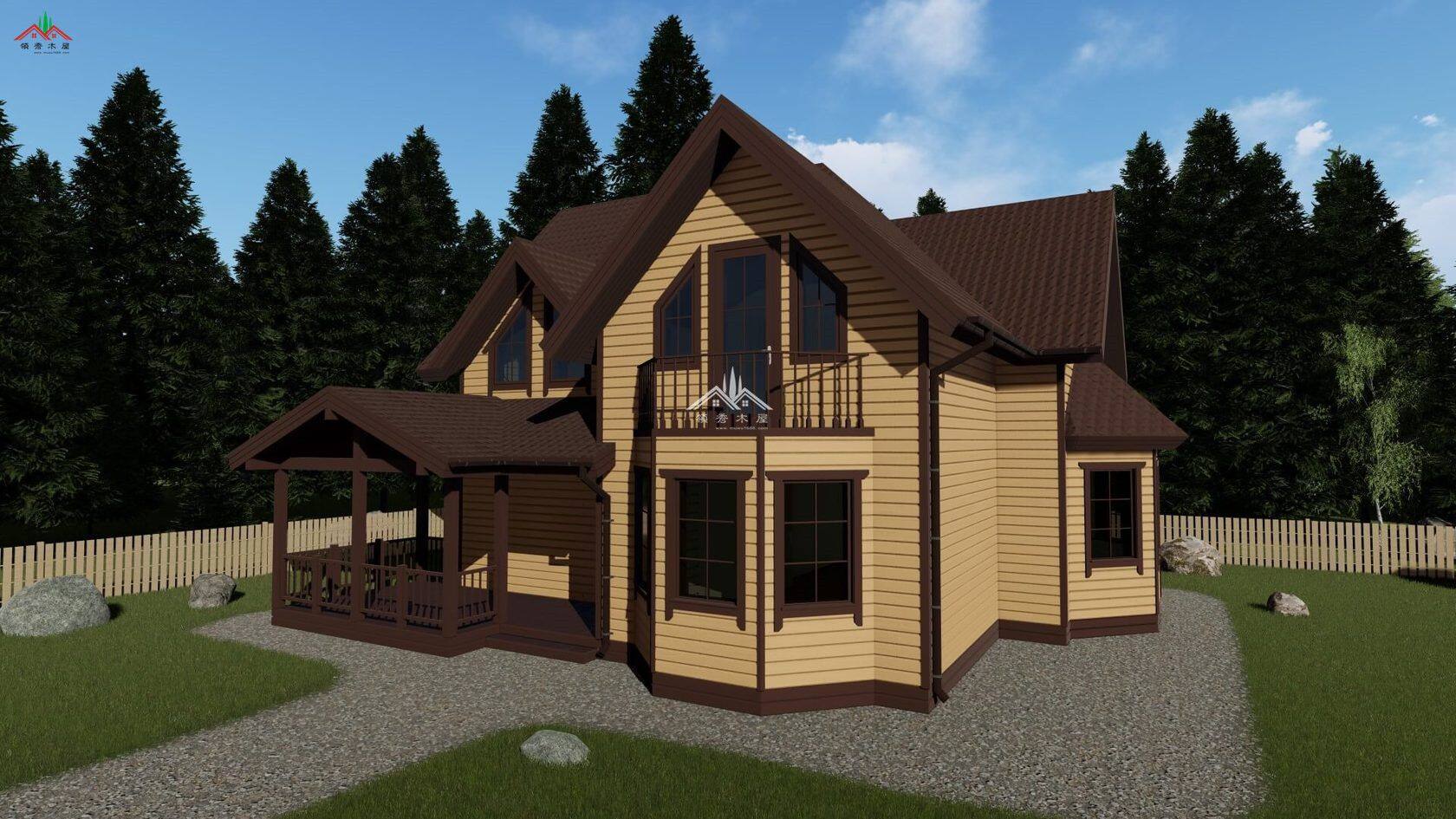 占地面積120平方雙層輕型木屋別墅