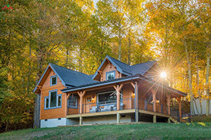 夕陽下最美的梁柱型雙層木屋別墅