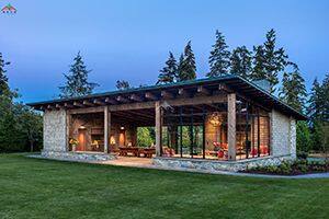 石材加紅雪松裝飾板加梁柱結構的庭院喝茶接待室木屋