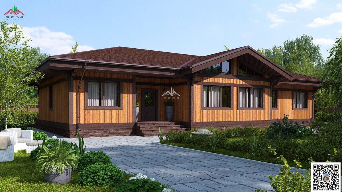 200平方單層三房兩廳兩衛(wèi)木屋別墅